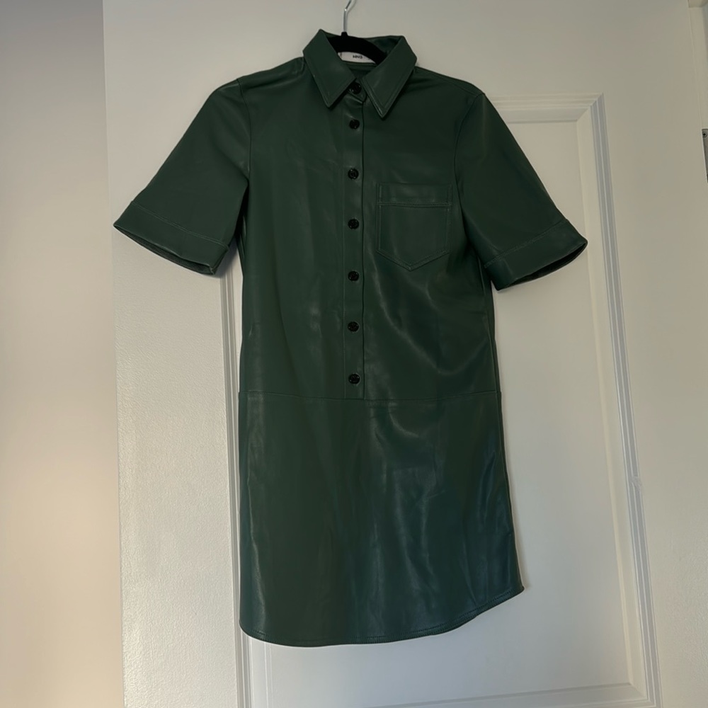 Mango size xxs shirt dress faux leather in green